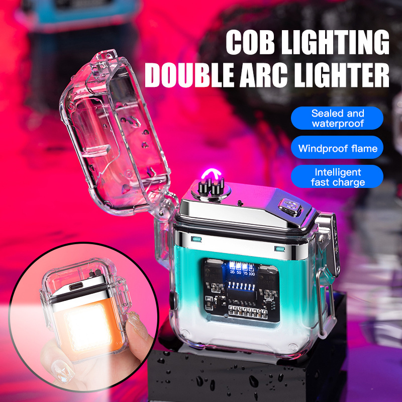 Dual Arc Cob Lighting Type-C Lighter USB Rechargeable Custom Logo Electric Ignition Flame Lighter Cigarette Lighter with LED