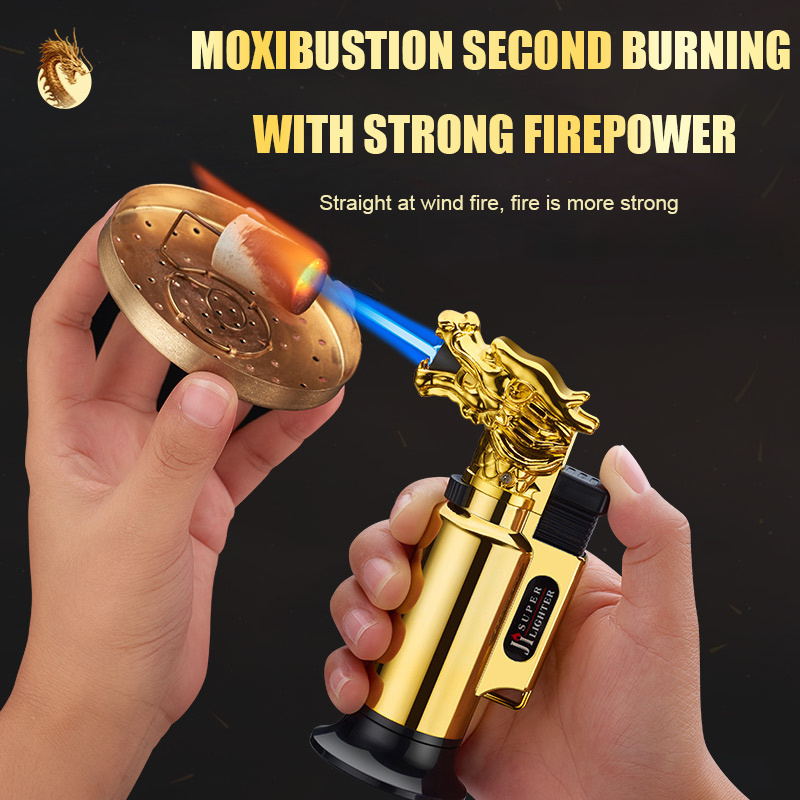 Custom Adjust Windproof Bbq Turbo Jet Flame Torch Butane Lighter Metal Cigar Gas Dragon Refillable Torch Lighter