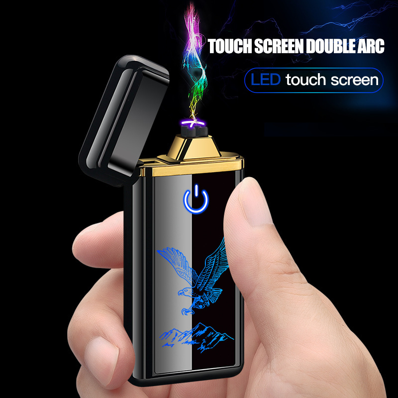 Fashion Best Gift Touch Cigarette Lighter USB Rechargeable Windproof Electric Dual Arc Lighter with Power Display