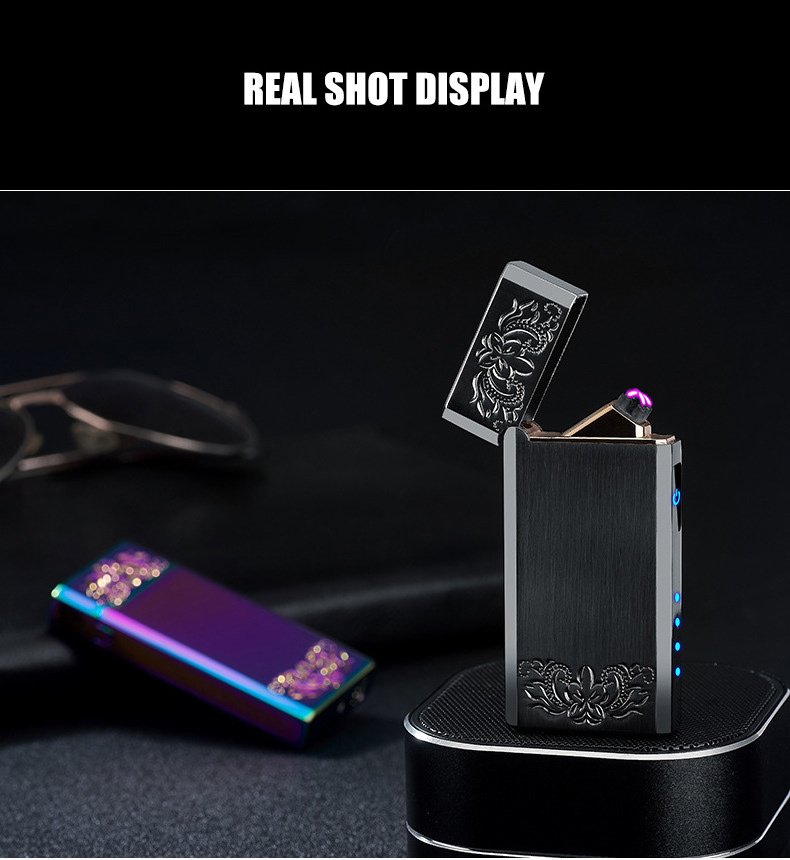 New Design Dual Arc Pulse Pipe Cigarette Electronic Lighter Touch Induction Good Battery Display Usb Rechargeable Pocket Lighter