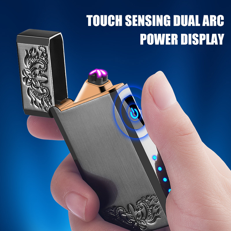 New Design Dual Arc Pulse Pipe Cigarette Electronic Lighter Touch Induction Good Battery Display Usb Rechargeable Pocket Lighter