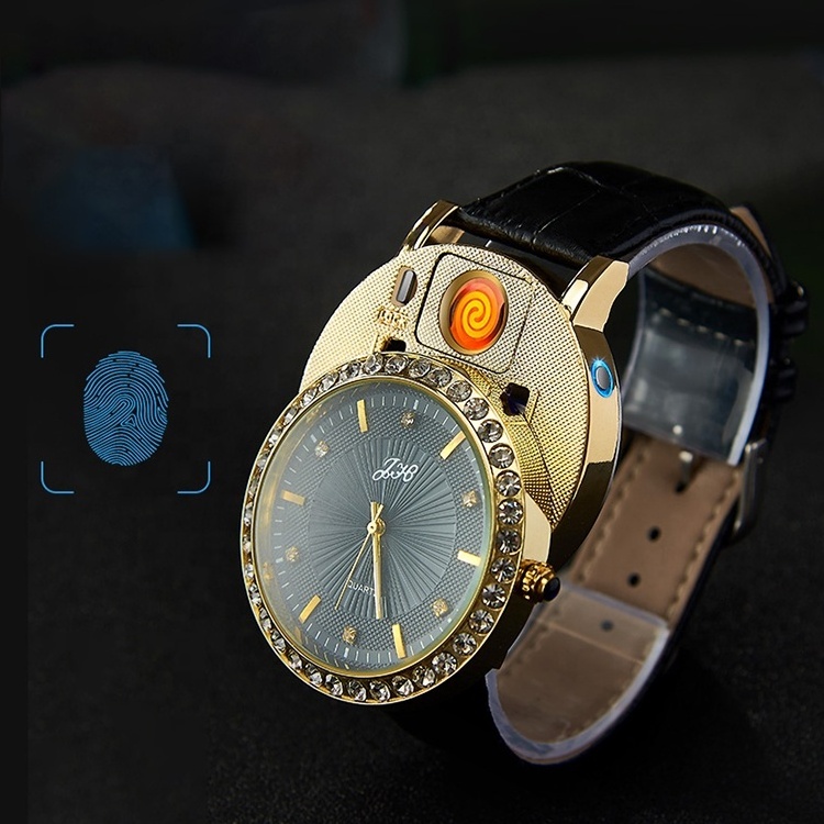 Fashion Touch Sensing Lighter Wind Proof USB Rechargeable Roman Electronic Cigarette Lighter Metal Men's Wrist Watch Lighter