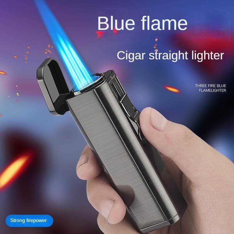 New Metal Outdoor Windproof Blue Flame Windproof Cigar High Fire Direct Charge torch  Lighter