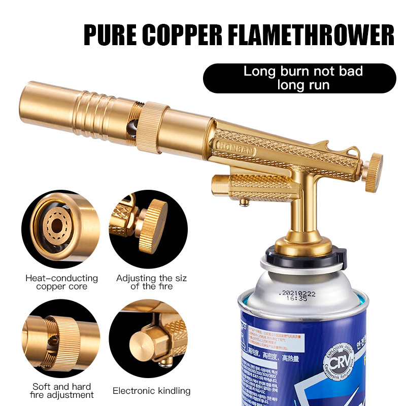 Brass Metal Gas Luxury Lighter Gas Cutting Torch and Welding Kit Adjustable Butane Blow Torch Flame Gun Bbq Kitchen Gas Torch