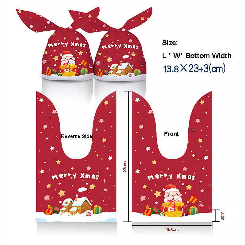 50Pcs In Stock Christmas Rabbit Ears Packaging Gift Bag Cookie Snack Candy Bag Apple Package Snack Gift Plastic Bags