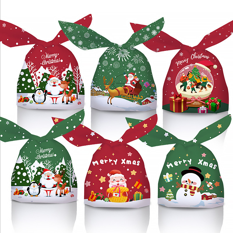 50Pcs In Stock Christmas Rabbit Ears Packaging Gift Bag Cookie Snack Candy Bag Apple Package Snack Gift Plastic Bags