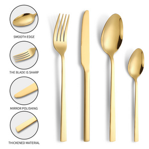 Wholesale Portugal Stainless Steel Cutlery Set High-End Restaurant 4pcs Gold Dinner Spoons Forks And Knife For Wedding