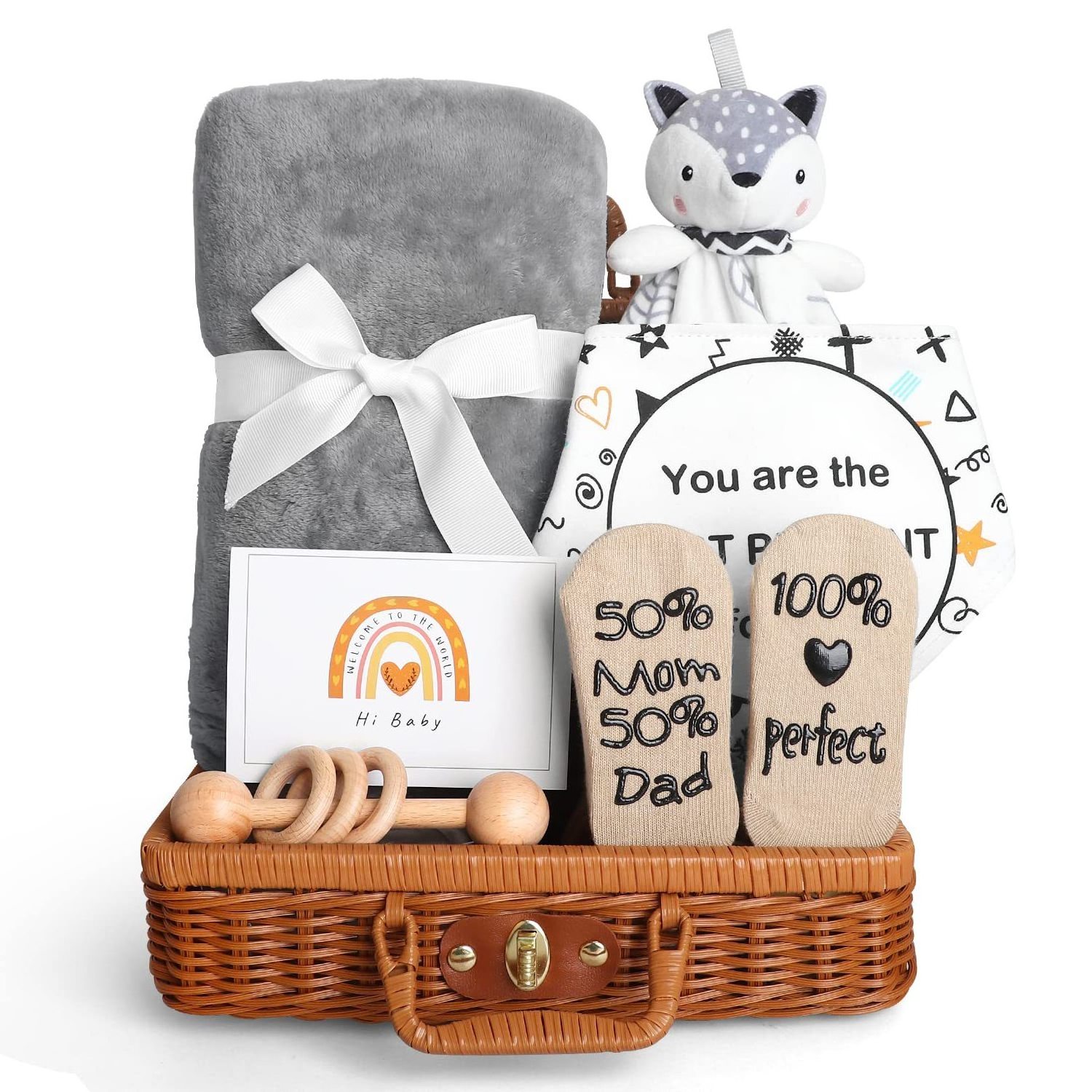 New Baby Shower gift Set Hamper Pink Newborn Gifts  Mum Neutral Newborn Gifts Basket with Baby Blanket