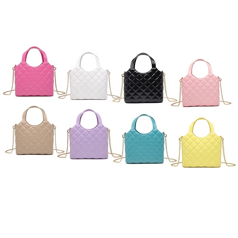 Spring Style Mini Basket Jelly Bag Handheld Woven Tote Bag PVC Chain HandBag For Women