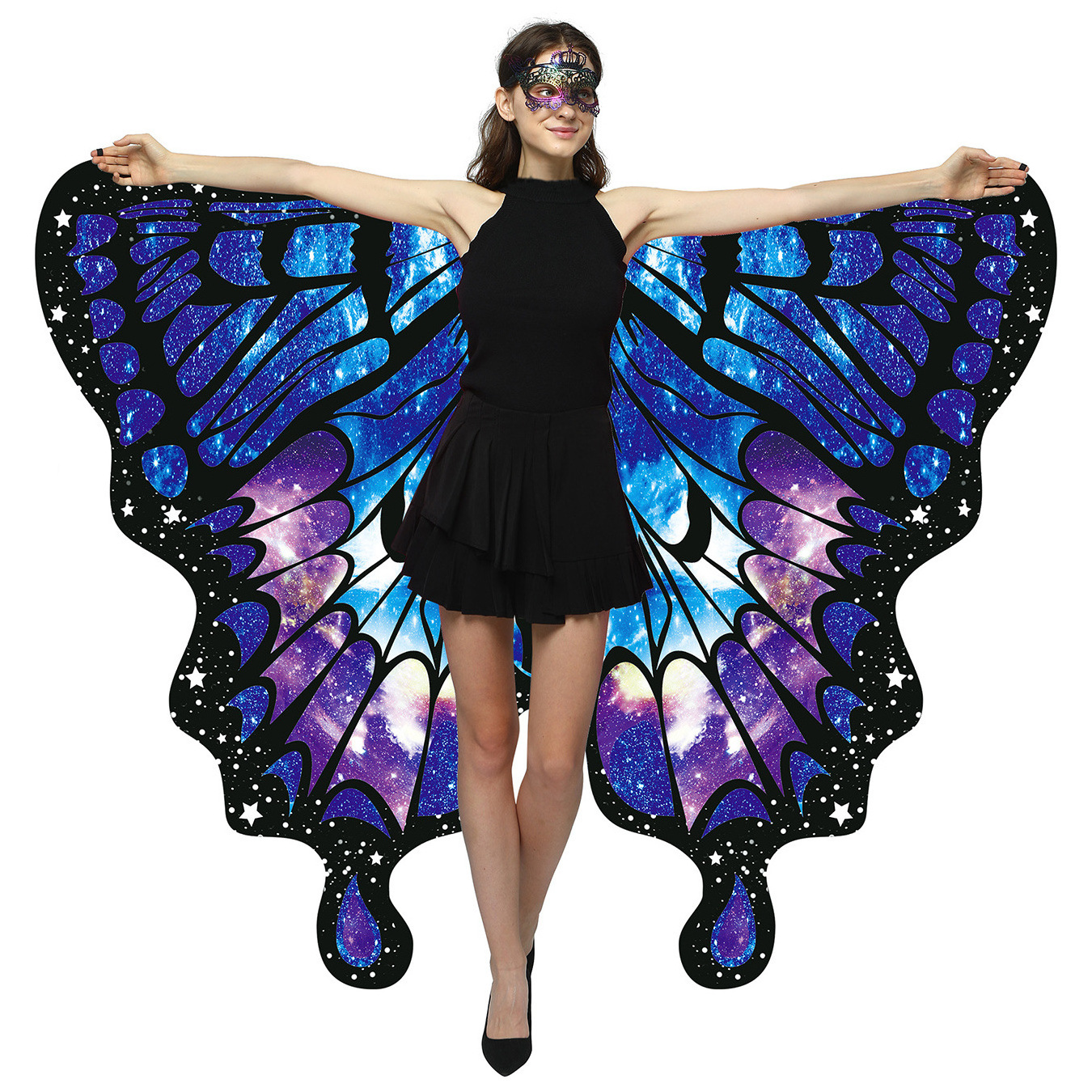 Plus Size Double Sided Butterfly Halloween Costumes for Women Wings Shawl Cute Fairy Festival Rave Dress Stage Performance Blue