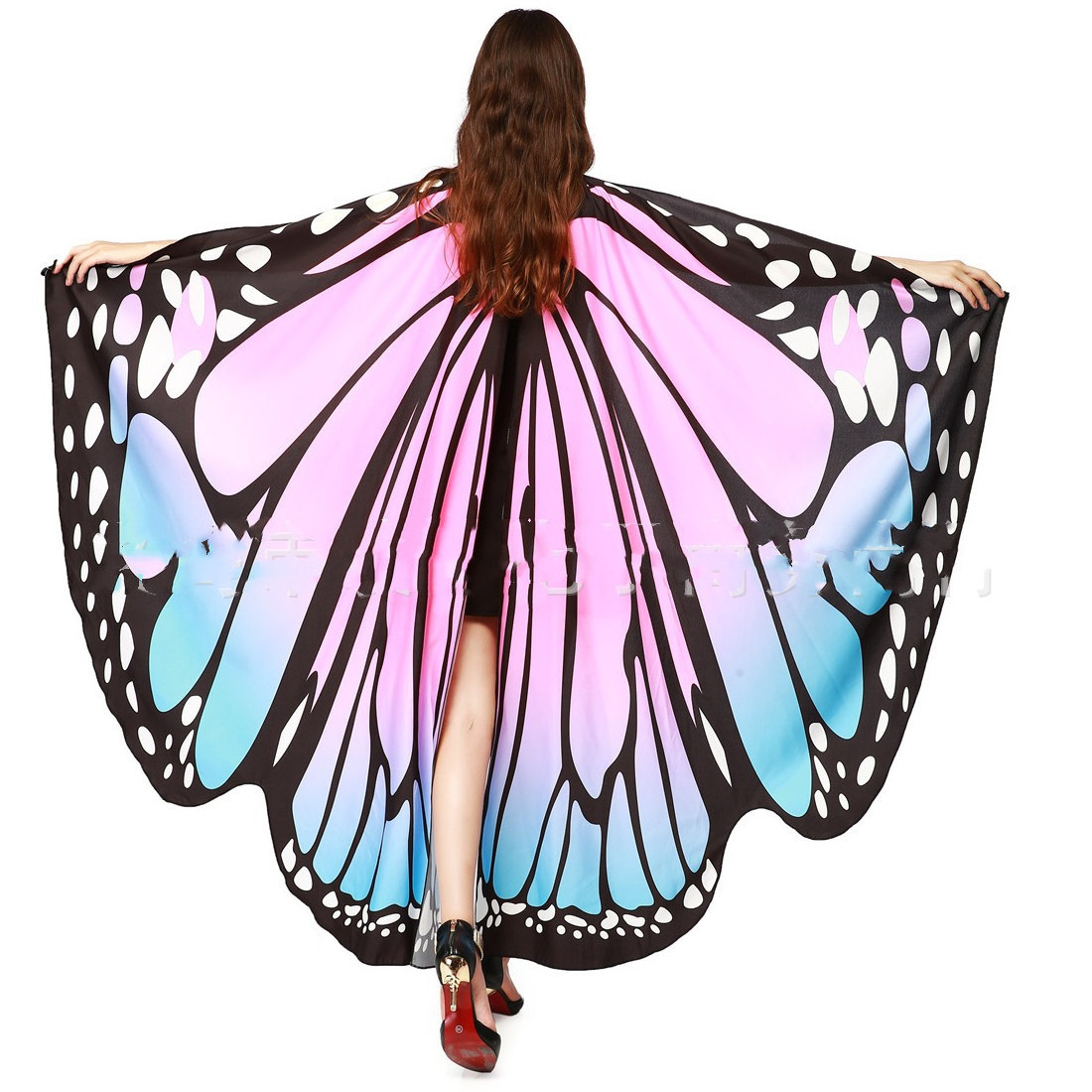 Butterfly Wings Costume for Women One-Sided Printing Mardi Gras Fairy Cape Ladies Butterfly Costumes Colirful Adult Rave Shawl