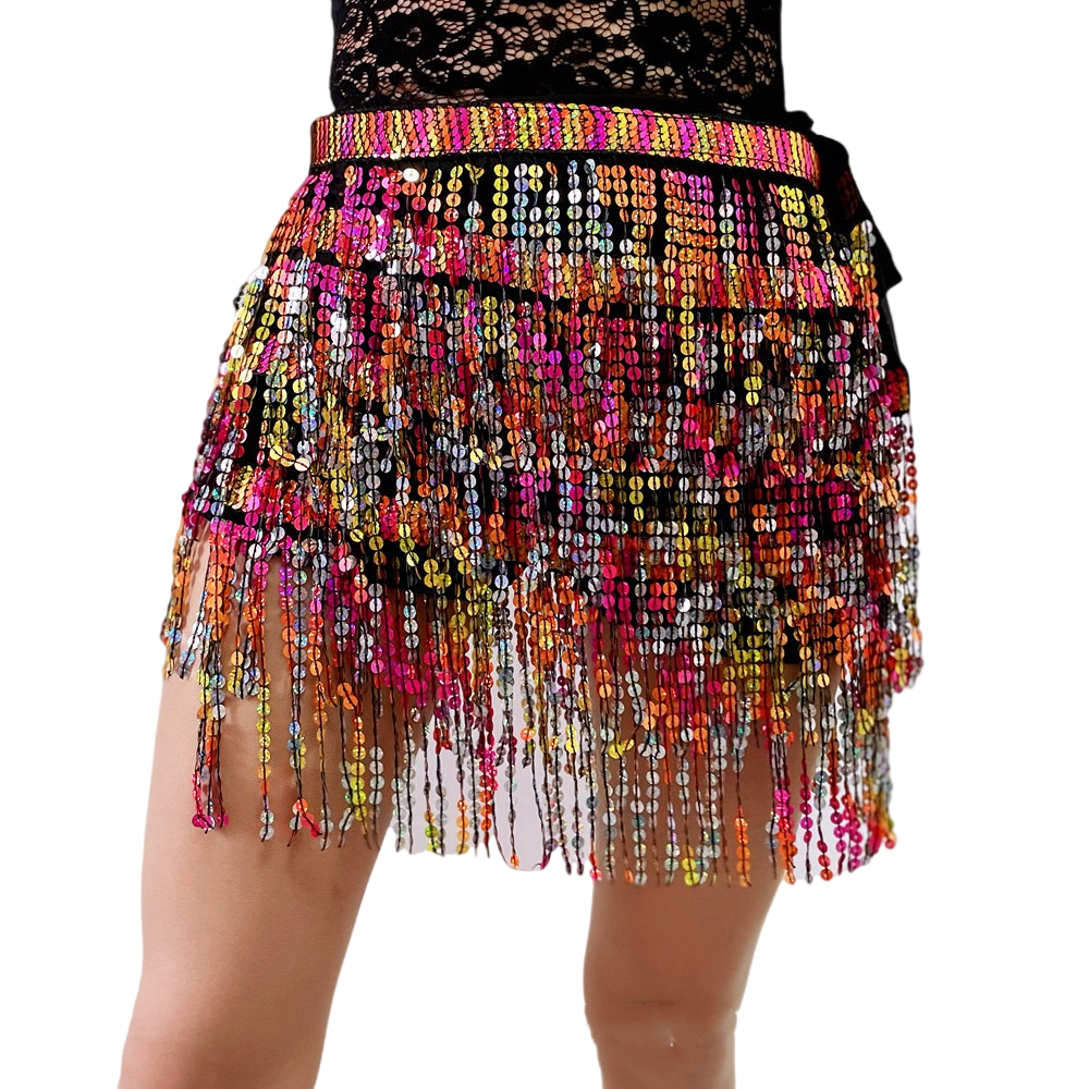 Boho Fringe Hip Scarf Belly Dance Tassel Skirt 2 Colors Contrast Bollywood Egypt Dancer Competition Show Costume Wrap Belt Sexy