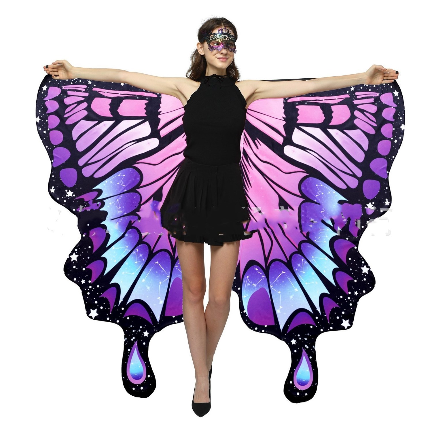 Plus Size Double Sided Butterfly Halloween Costumes for Women Wings Shawl Cute Fairy Festival Rave Dress Stage Performance Blue