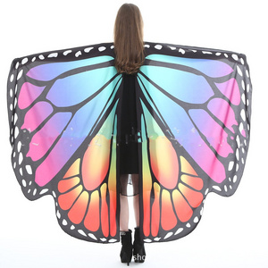 Butterfly Wings Costume for Women One-Sided Printing Mardi Gras Fairy Cape Ladies Butterfly Costumes Colirful Adult Rave Shawl