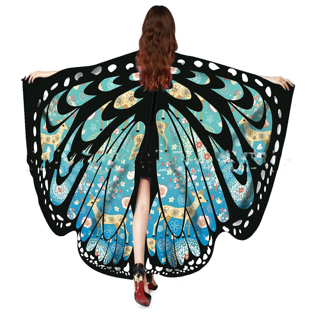 Halloween Party Butterfly Wings Costumes for Women Soft Fabric Butterfly Shawl Fairy Ladies Nymph Pixie Festival Rave Dress