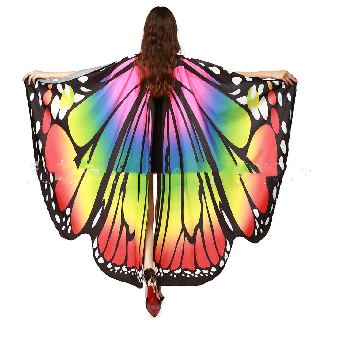 Butterfly Wings Costume for Women One-Sided Printing Mardi Gras Fairy Cape Ladies Butterfly Costumes Colirful Adult Rave Shawl