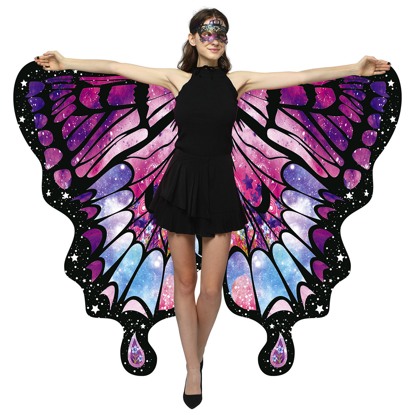 Plus Size Double Sided Butterfly Halloween Costumes for Women Wings Shawl Cute Fairy Festival Rave Dress Stage Performance Blue