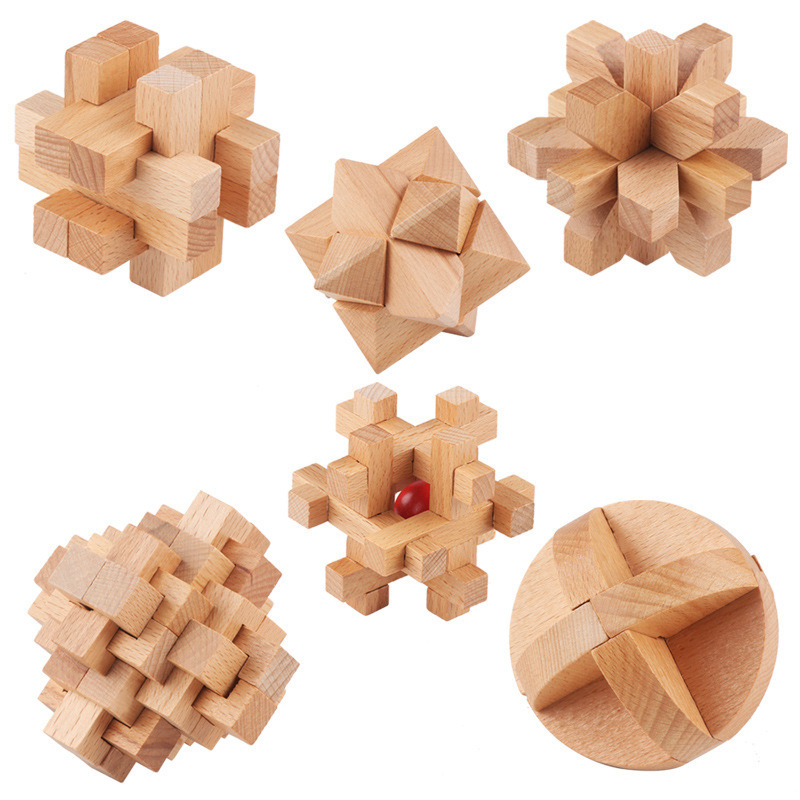 Wooden Puzzle Game Kit 6 in 1 Kongming Luban Lock Brain Puzzle Teaser Chinese Traditional Unique 3D Wooden Puzzle