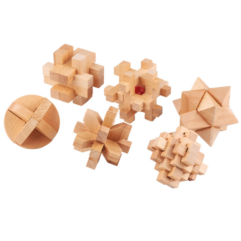 Wooden Puzzle Game Kit 6 in 1 Kongming Luban Lock Brain Puzzle Teaser Chinese Traditional Unique 3D Wooden Puzzle