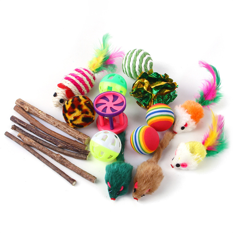 18-pc Interactive Cat Toy Set Kitten Toys Pack Tunnel Cat Feather Teaser Wand Toy Fluffy Mouse Crinkle Balls