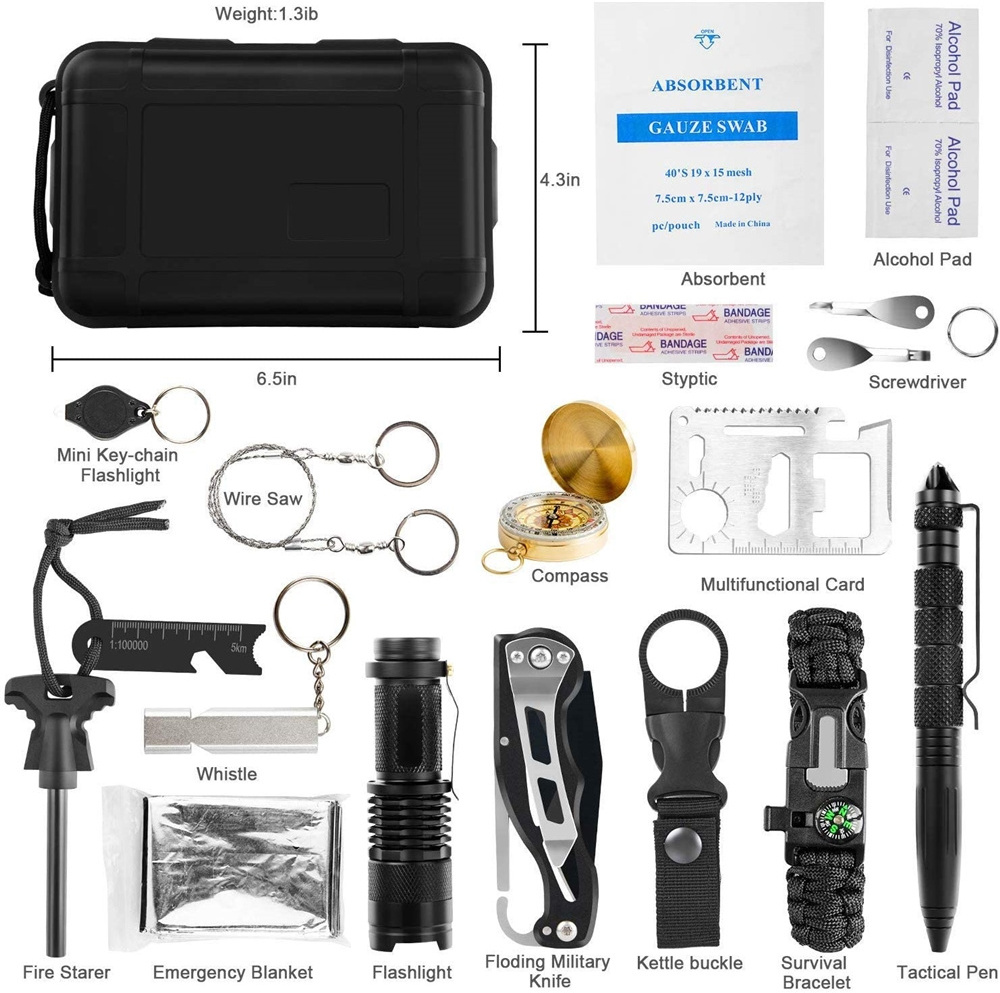 18 in 1 Emergency Survival Kit,First aid kit for Hiking/Emergency kit.Survival Bracelet/Tactical Flashlight/Water Filter