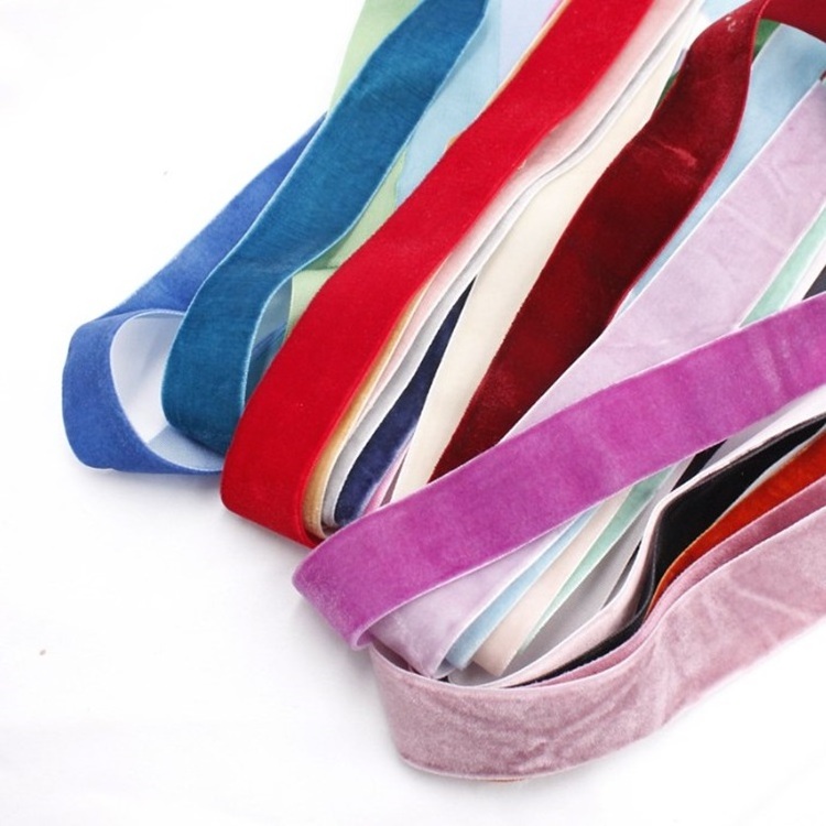 Wholesale 3mm-50mm Customize Color Single Sided Silk Ribbon Non Stretch Velvet Ribbon for Garment Accessories