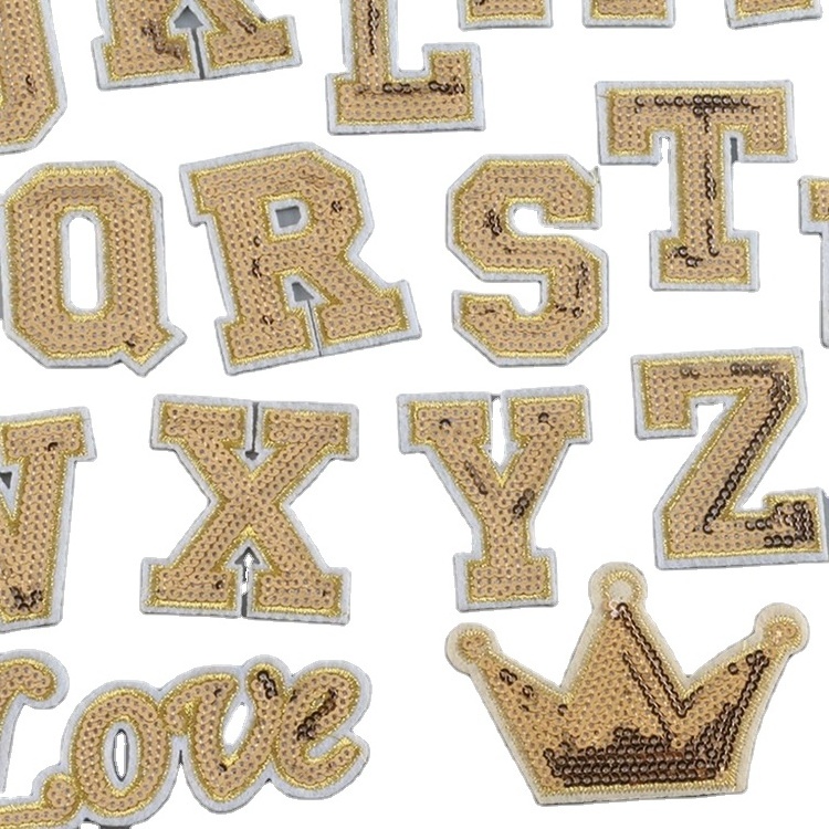 Wholesale Golden Garment Accessories Sequin Patch Iron on Letter Sequin Patches for Clothing Decoration