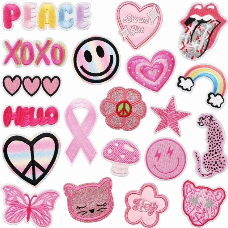 Custom Lovely Pink Sequin Applique Iron on Embroidery Patches for Clothes Hats