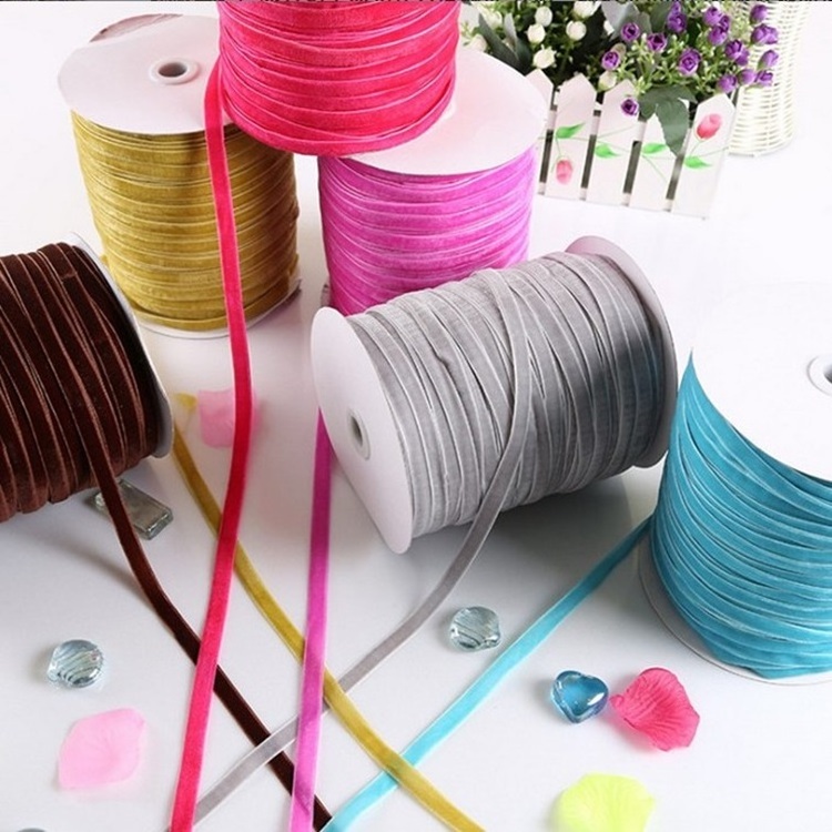 Wholesale 3mm-50mm Customize Color Single Sided Silk Ribbon Non Stretch Velvet Ribbon for Garment Accessories