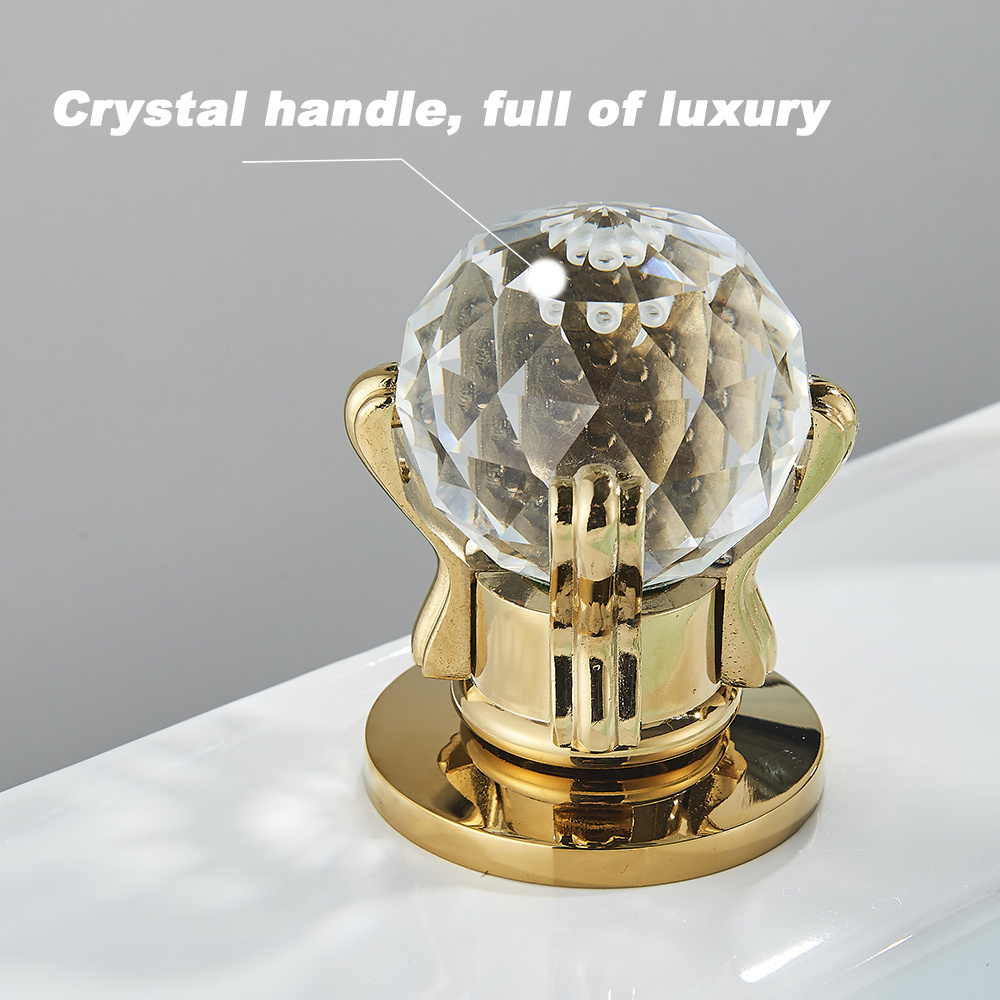 2023 High Quality Brass Gold Waterfall Basin Hot & Cold Water Faucet Countertop Mounted Crystal Handle  Basin Faucet