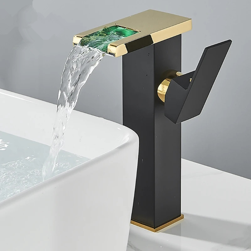 Bathroom LED Basin Sink Faucet Color Change Deck Mount Brass Single Handle Single Hole Short/Tall Cold Hot Water Mixer Valve Tap