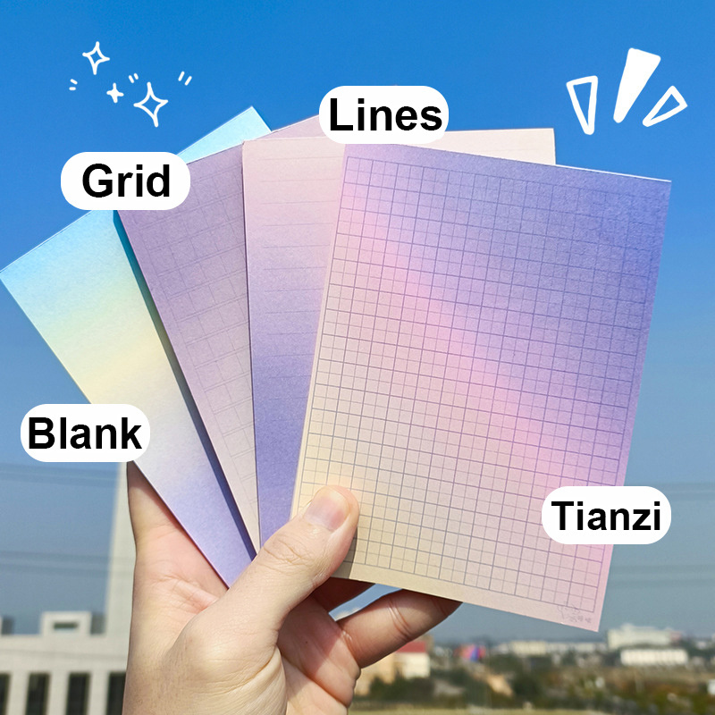 Gradient Colorful Notebook Purple Line Grid Planner Checklist Notepad Message Timetable Non-sticky Note Stationery Office Supply