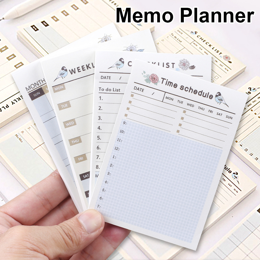 Checklist Time Daily Weekly Month Agenda Plan Schedule Notebooks Memo Pads  School Stationery Post Lines Flowers Notepad Office