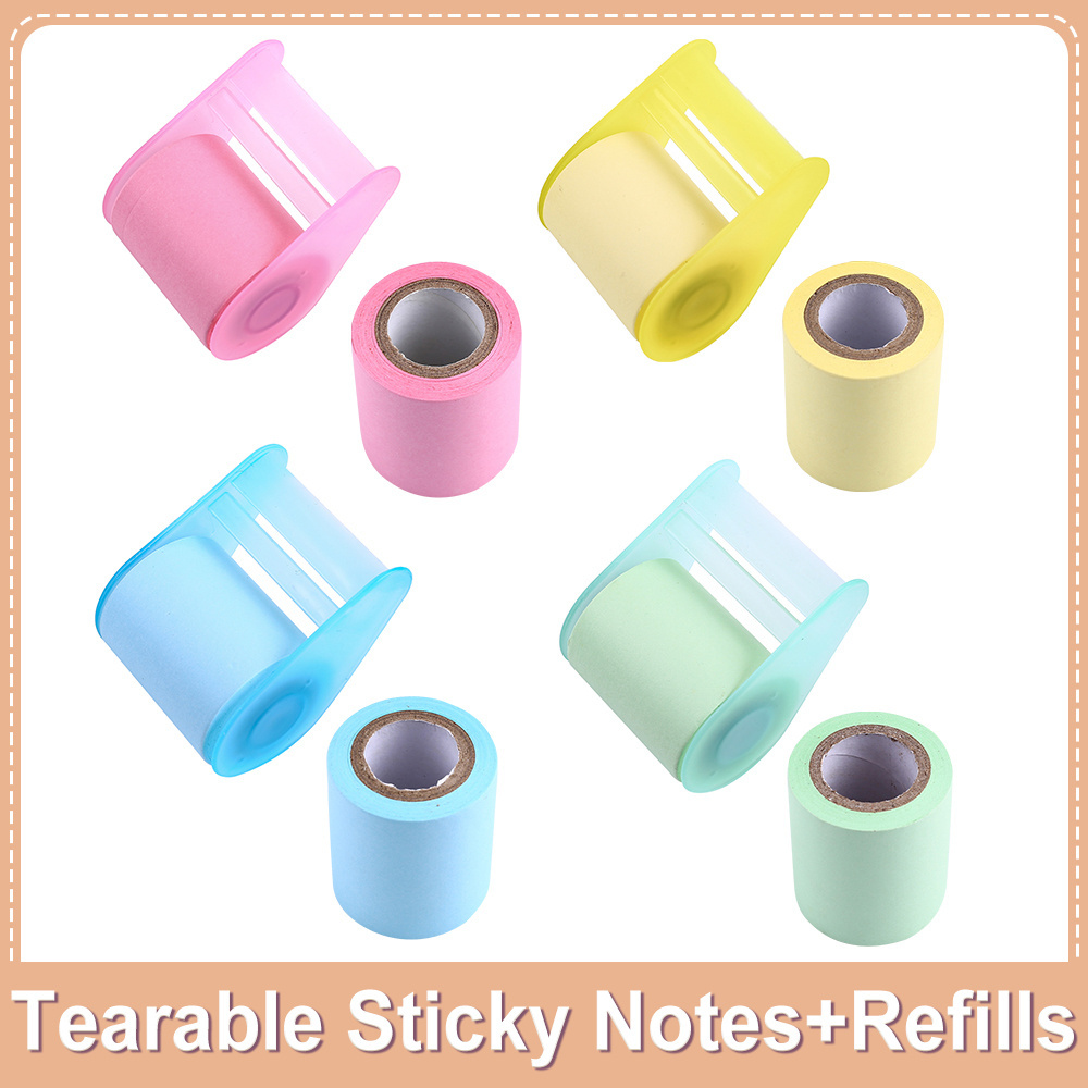 Roll Belt Adhesive Cute Memo Pads Creative Cutter Tape Holder Candy Color Sticky Notes Tear-Off Students Post Notepad Stationery