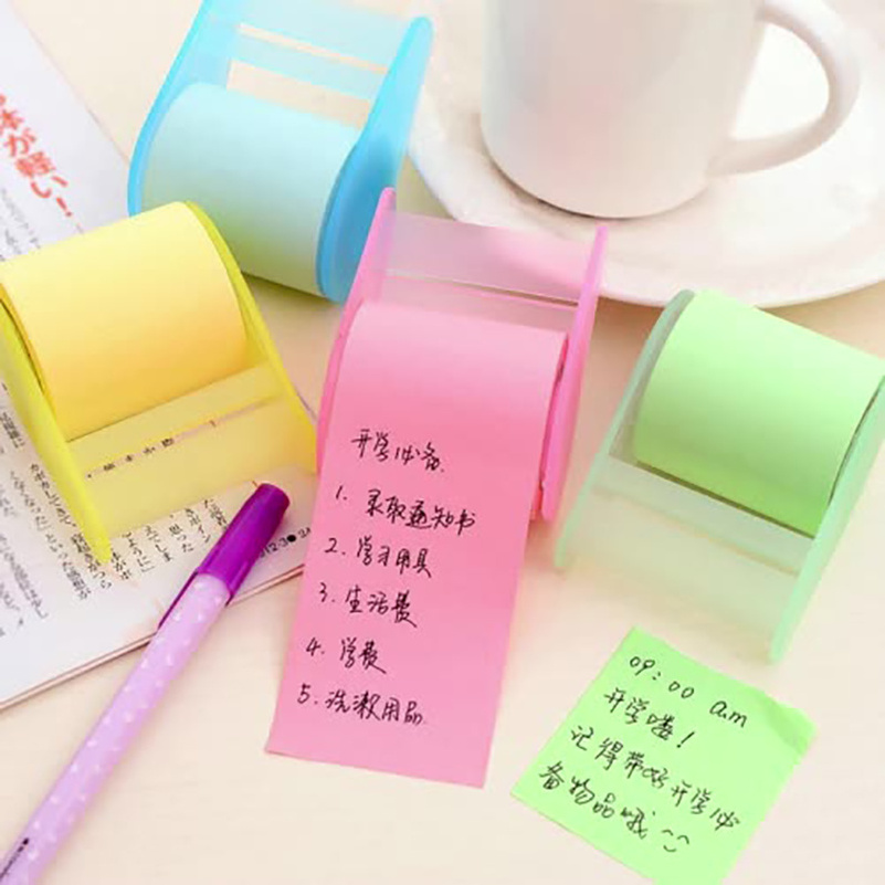 Roll Belt Adhesive Cute Memo Pads Creative Cutter Tape Holder Candy Color Sticky Notes Tear-Off Students Post Notepad Stationery