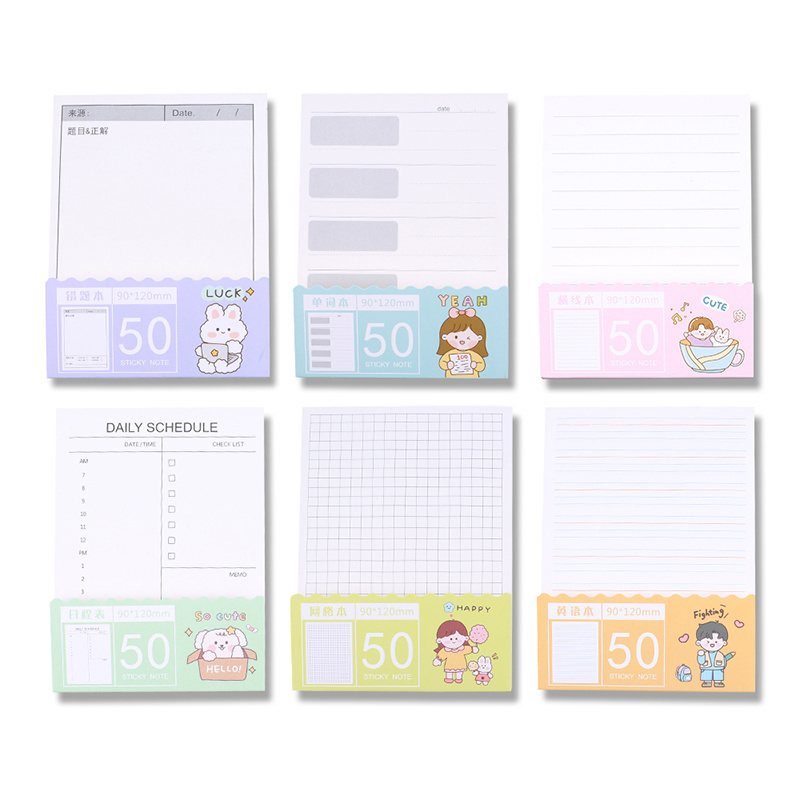 Cute Grid Lined Checklist Planner Daily Memo English Students Notebook 2024 Sticky Notes Notepad Diary Agenda Message Stationery