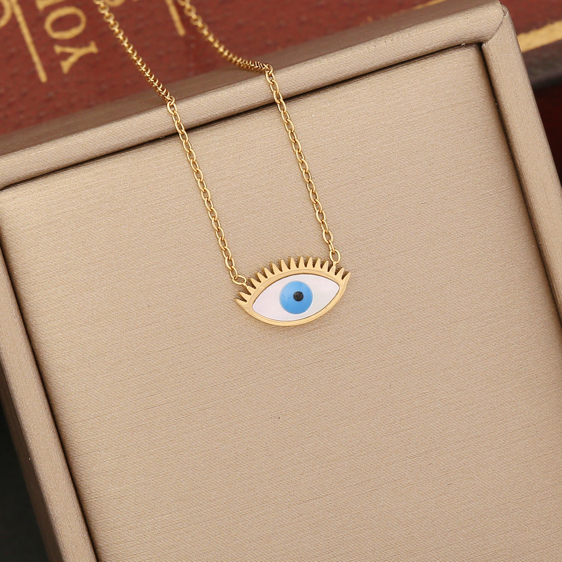 QIFEI Personality Dripping Oil Turkish Blue Eyes Pendant Necklace Fashion Stainless Steel Necklace Jewelry