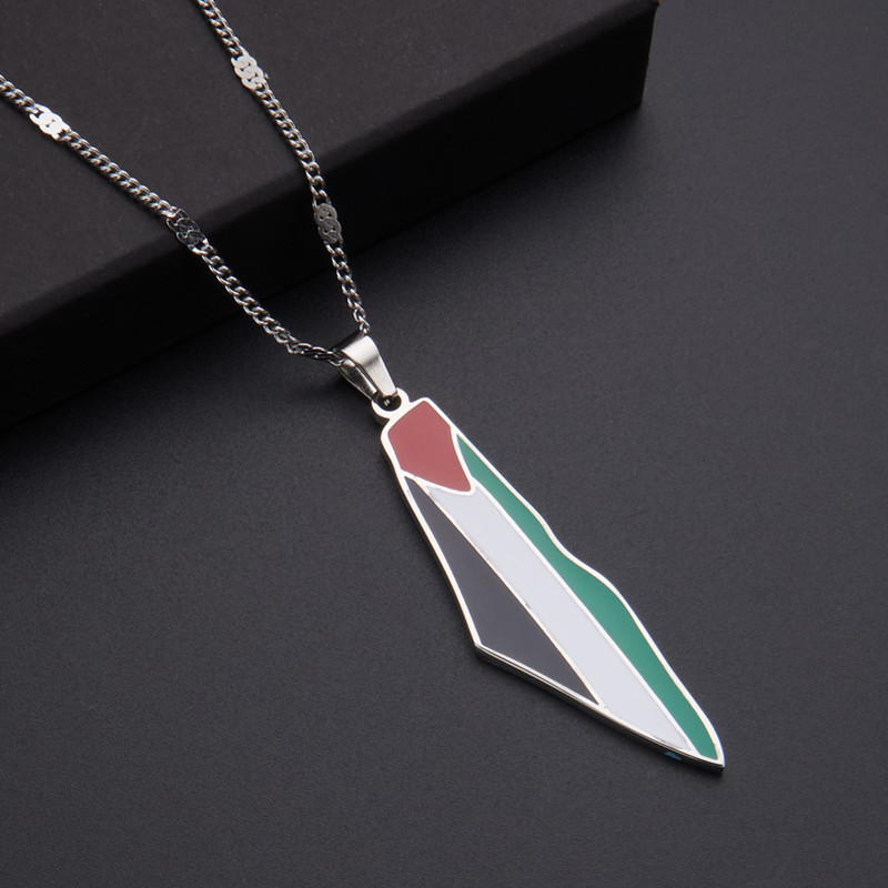 Qifei 18K Gold Stainless Steel Palestine Map Flag Pendant Necklace for Women and Man