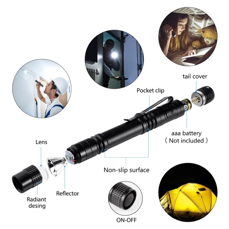 1000 lumens Super Small Mini LED Flashlight Set Handheld Pen Light linterna Pocket Torch with High Lumens for Camping, Fishing