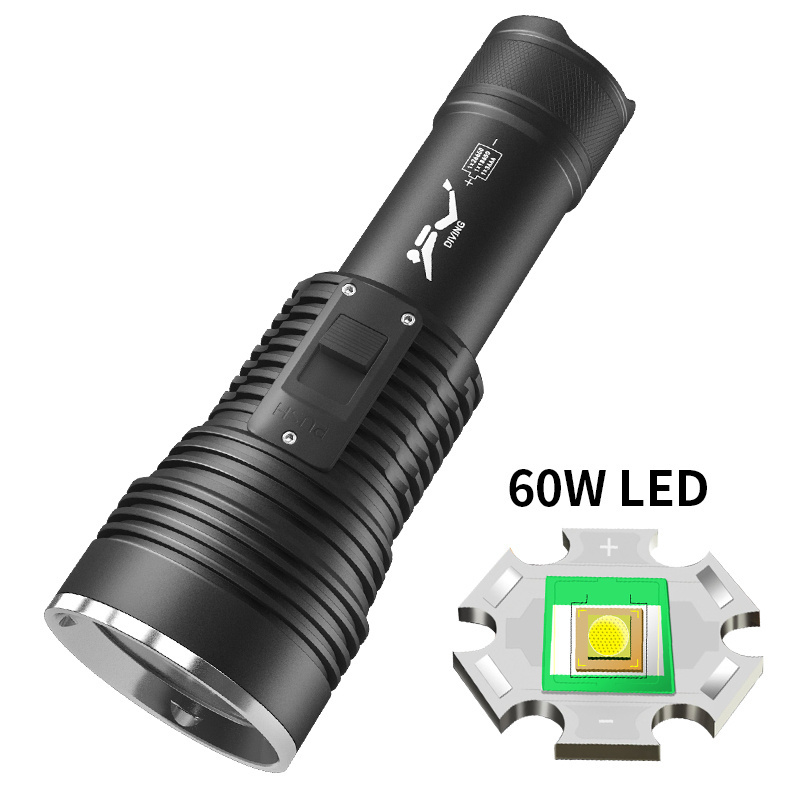 High Power Diving Flashlight IPX8 Highest Waterproof Rating Professional Diving Light Powered by 26650 Battery With Hand Rope