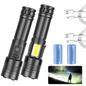 XHP70.2+COB 1500 lumens USB charging side light super bright tactical self-defense flashlight Hunting Fishing Flashlight for men