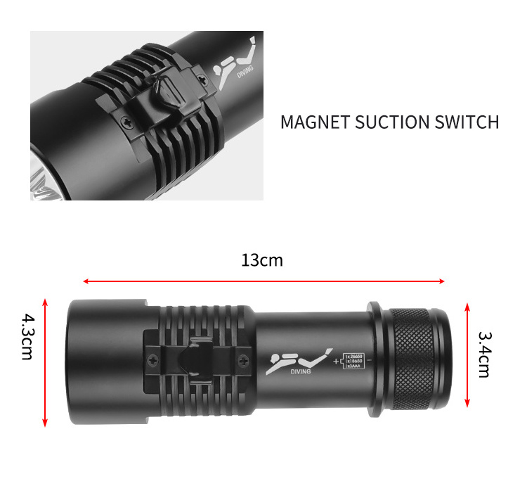 Scuba Diving Lights Professional Underwater Flashlight 200m Waterproof Dive Torch Super Beam for Night Caving Explore Fishing