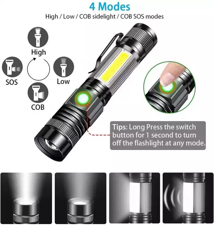 Super Bright Best Small USB Rechargeable Flash Light 1000 Lumens Magnetic iToncs Pocket Cob Sidelight Led Work Light Flashlight