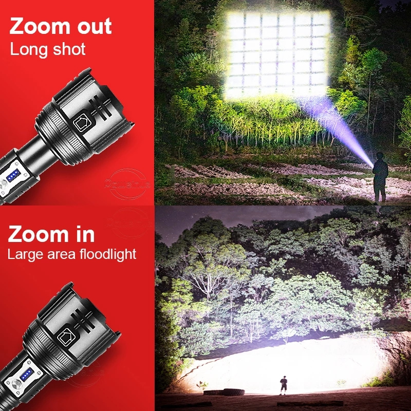 2023 Super Bright High Lumens XHP360 36 LED Core Rechargeable Tactical Light phone Charge XHP90 zoom Flashlight LED Torch Light