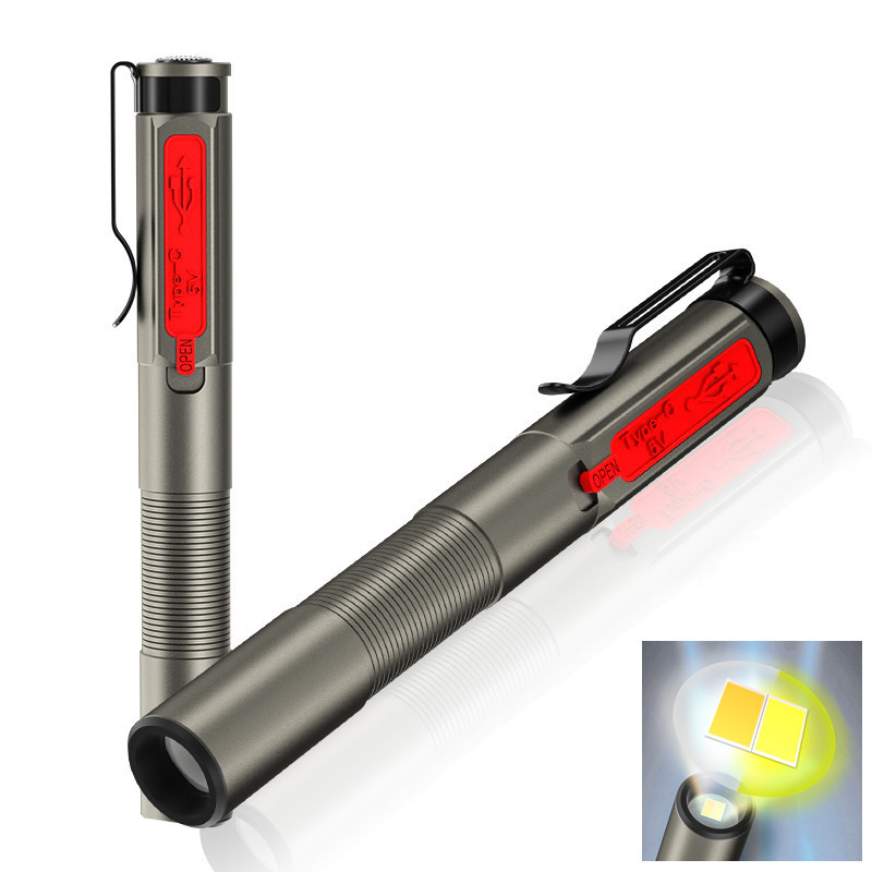 white/Yellow built in battery Medical Portable Torch Rechargeable Tactical Pen Mini Flashlight Led Carrying Work Hospital Light