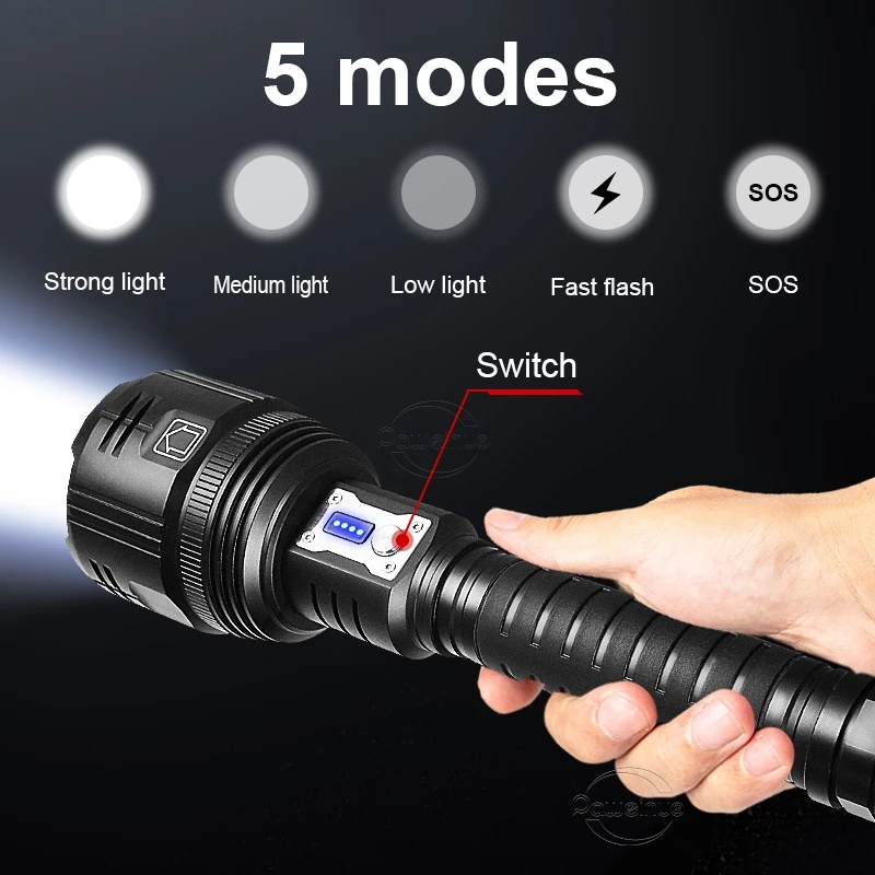 2022 NEW Zoom XHP360 High Power LED Flashlight USB Tactical Rechargeable 250000 Lumen Camping Waterproof 5Modes 18650 Flashlight