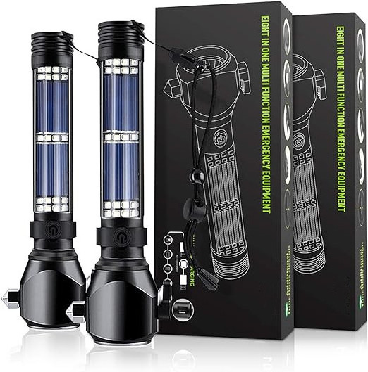 Tactical Flashlight Handheld Solar Powered Flashlights Multi Function Outdoor LED Built-in Battery Rechargeable Flashlight