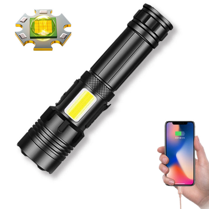 LED XHP160 COB Flashlight with 26650 Battery 5000 Lumens Waterproof Rechargeable Zoomable XHP70 Torch Flash Light with side COB