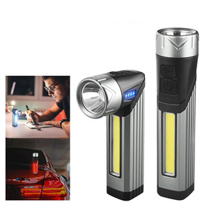 Portable Waterproof Led Flashlight 90 Degree Rotating Head Usb Rechargeable Multi-functional Emergency Work Light