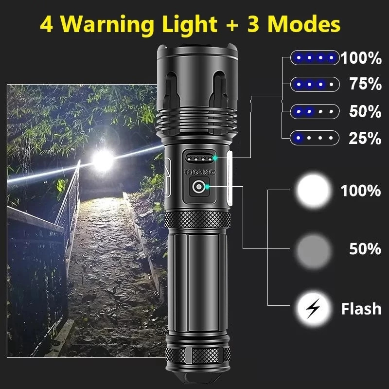 LED XHP160 COB Flashlight with 26650 Battery 5000 Lumens Waterproof Rechargeable Zoomable XHP70 Torch Flash Light with side COB